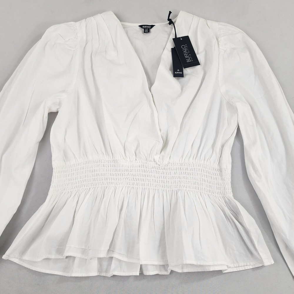 Buffalo David Bitton trinity blouse top women M Medium cotton white WTP0544F $79
